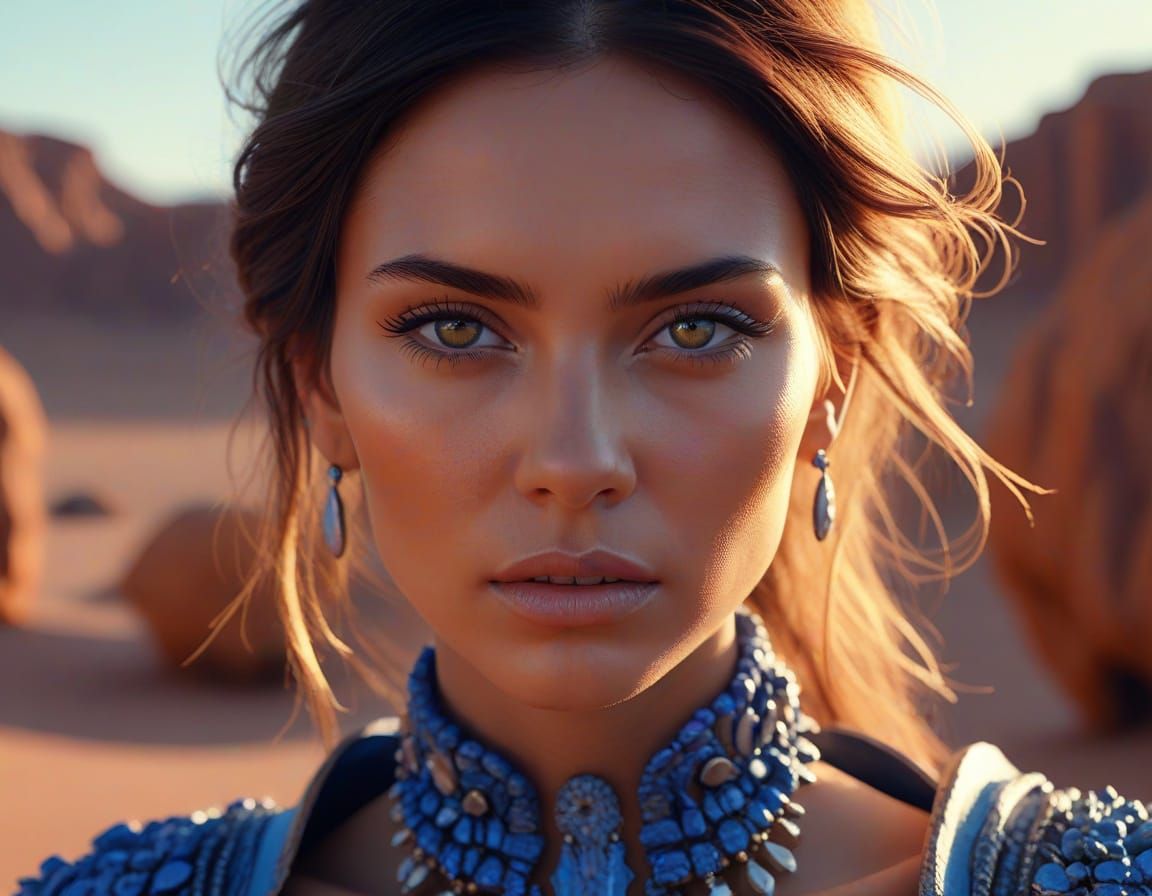Luxury Fashion Woman in Desert Landscape: Dark Fantasy Art
