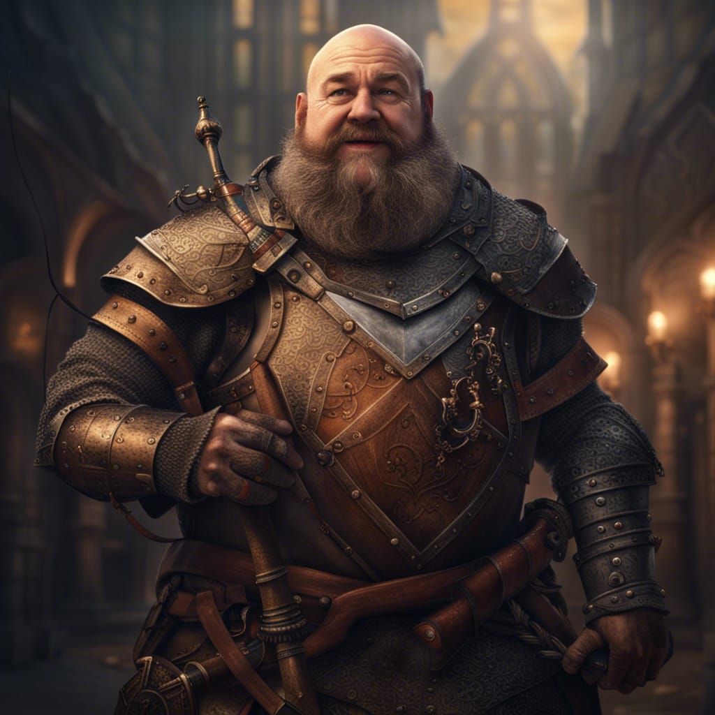 Happy Chubby Knight with Ale and Crossbow