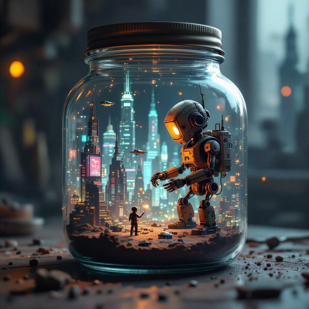 Robot Crafts Cyberpunk Mars Diorama