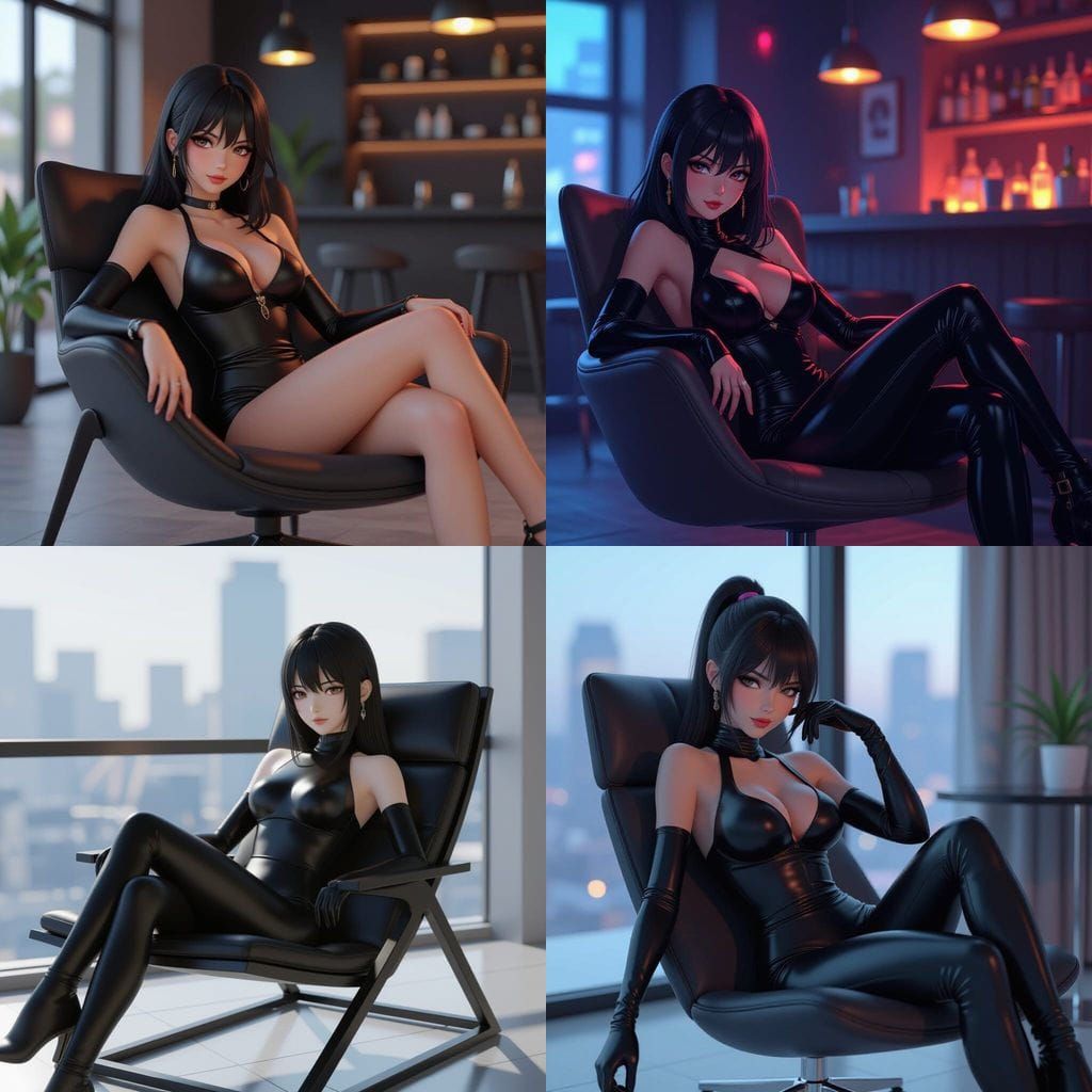 Anime Girl in Catsuit in Dark Bar: 3D Art