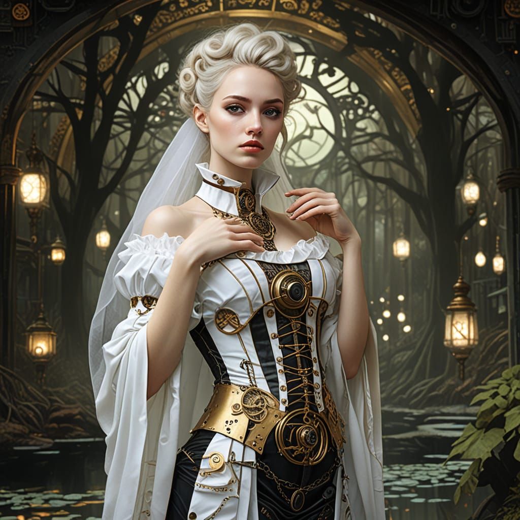 Ethereal Steampunk Dreamscapes in Gold and White