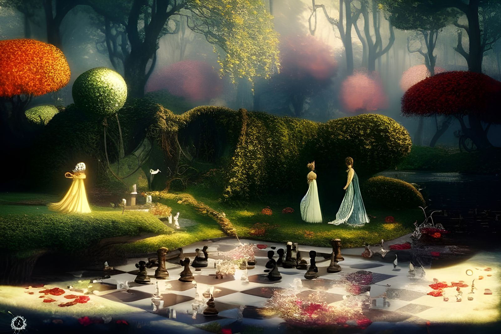 Magical Isometric Chess Scene in Autumn