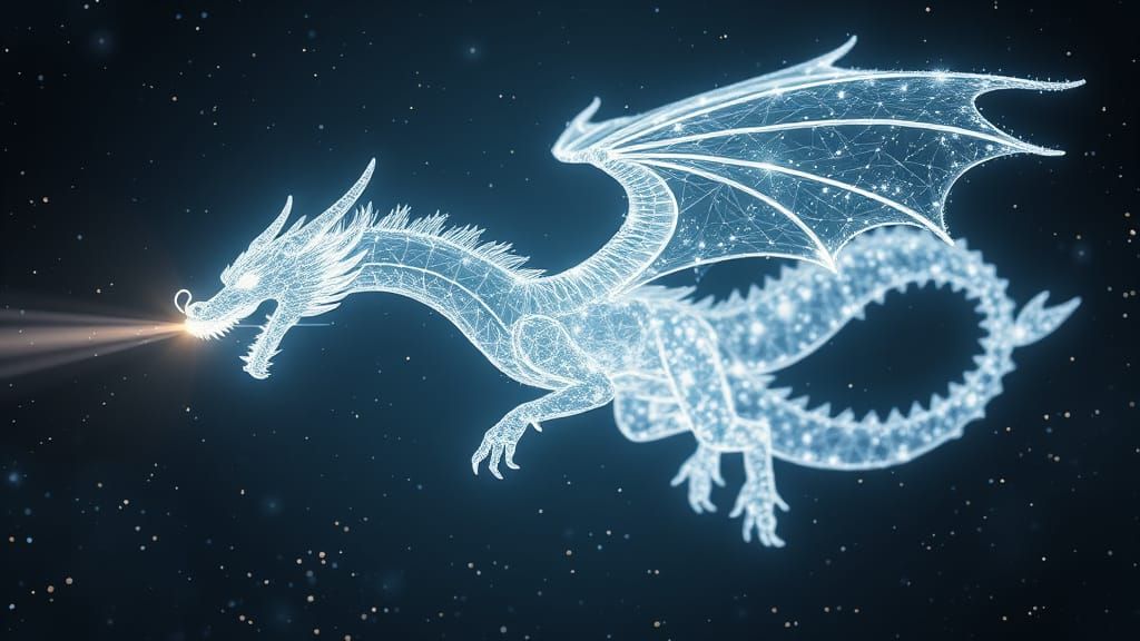 Glowing Galactic Dragon Soars Through Celestial Space