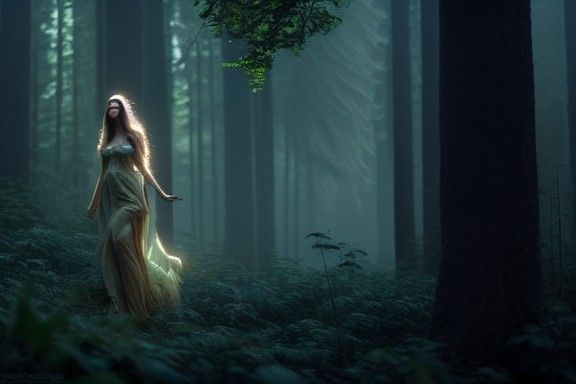 Forest Goddess in Sinister Woods, Hyperdetailed Fantasy