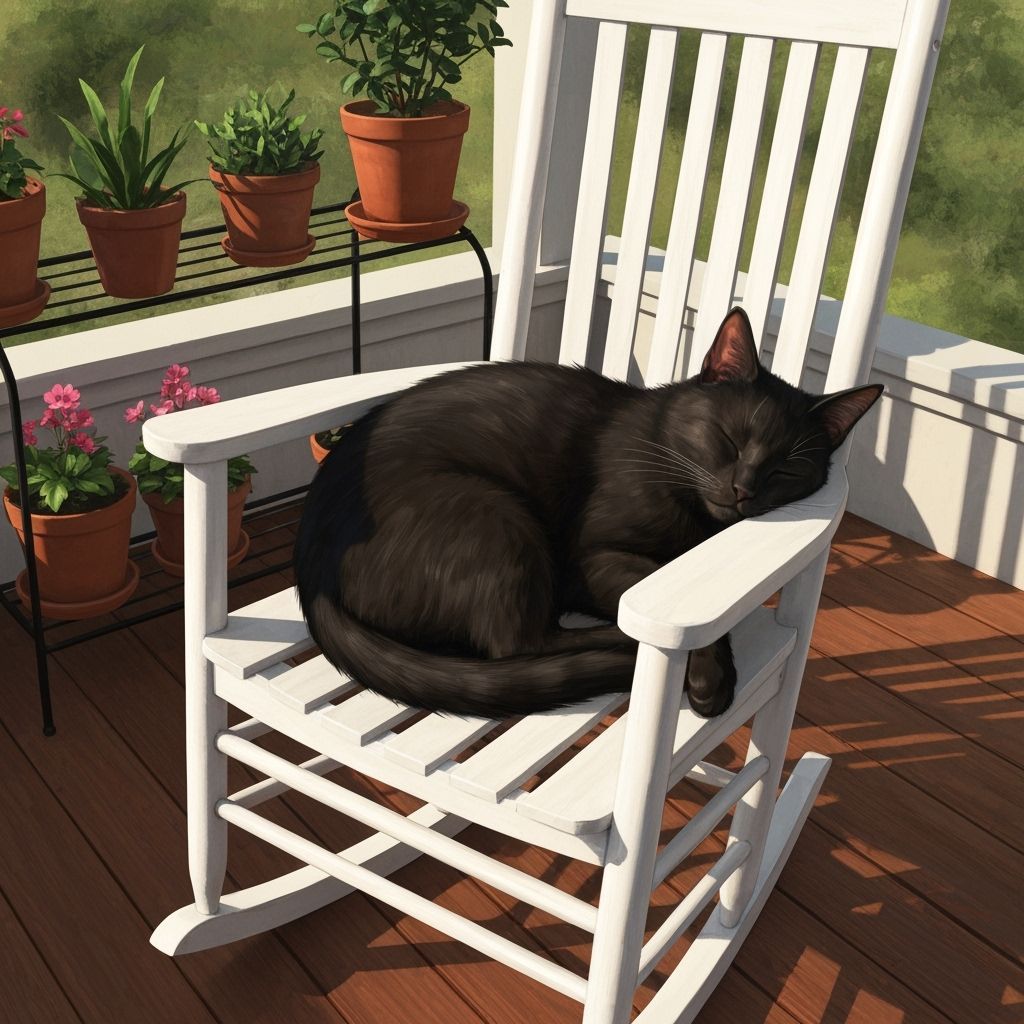 Lazy Black Cat Napping in Sunlit Rocking Chair