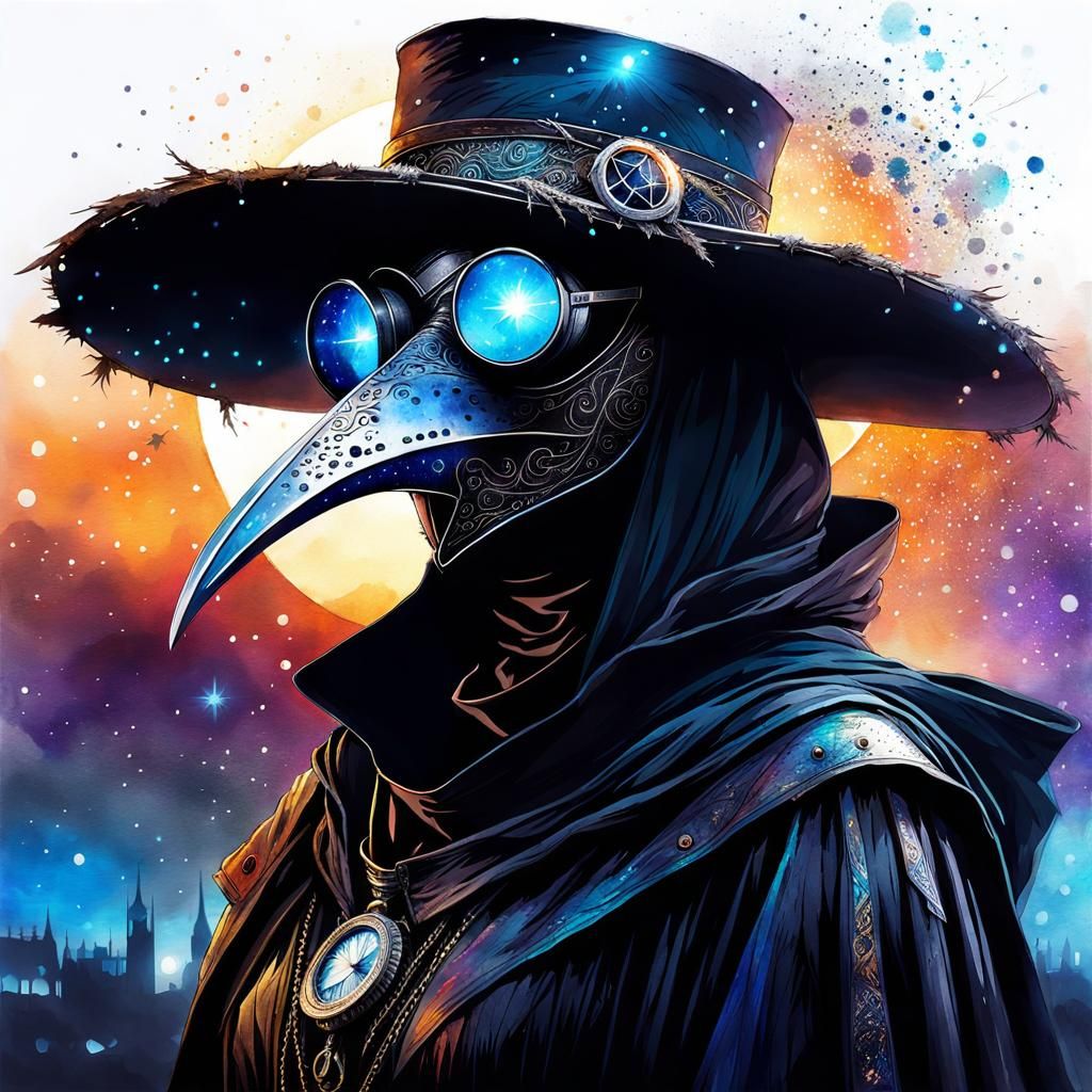 Plague Doctor: Digital Watercolor Fantasy Portrait