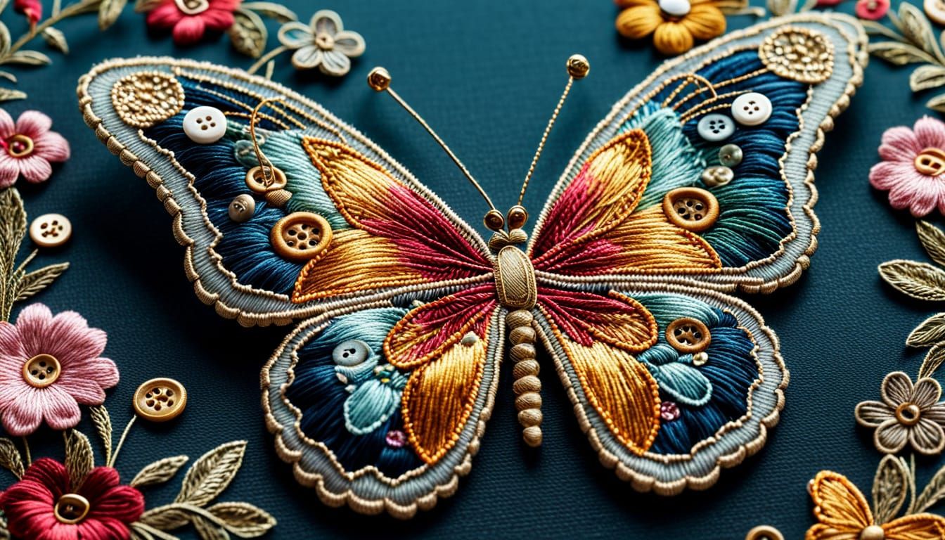 Vibrant Embroidered Butterfly in Whimsical Details