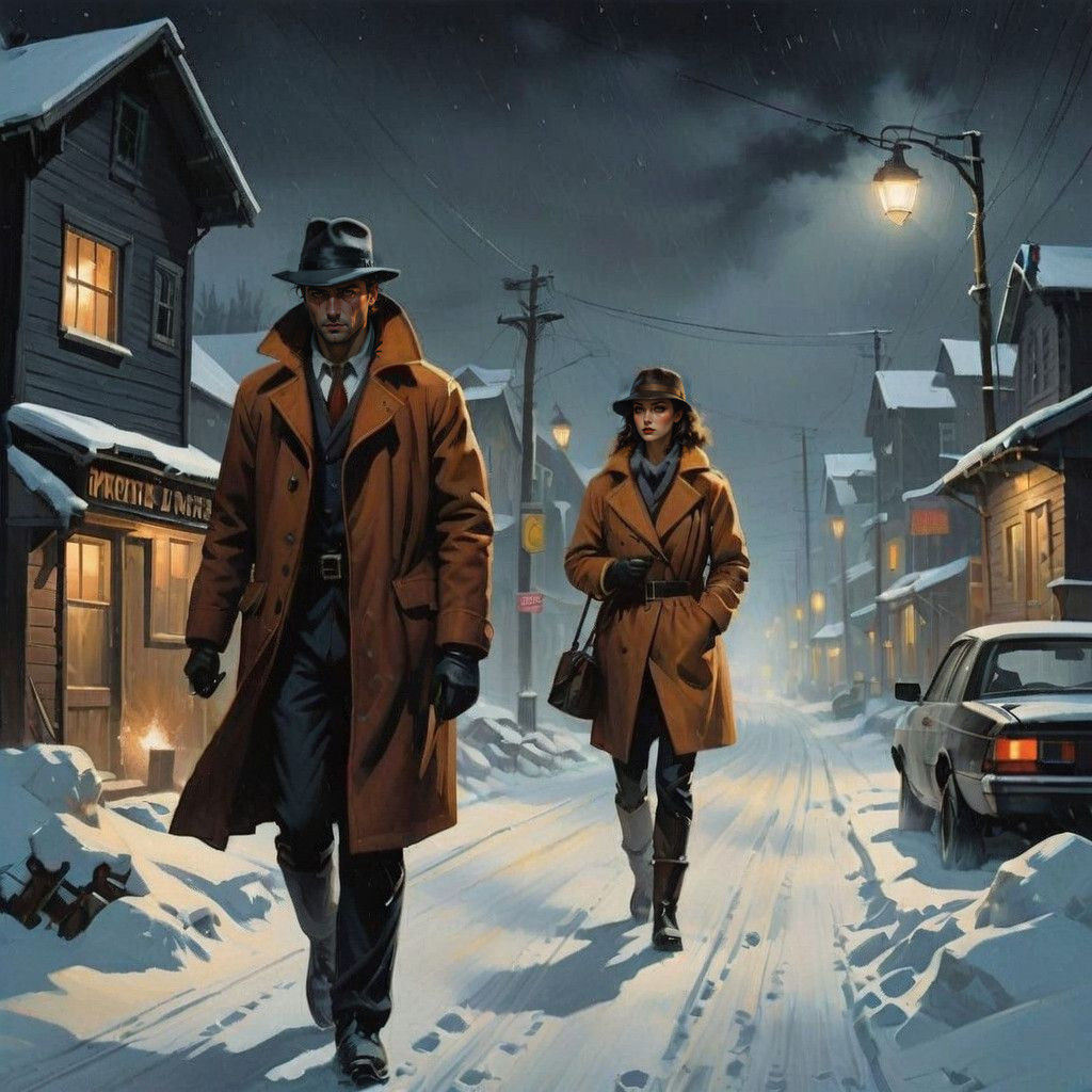 Noir Winter Night in a Small Mining Town