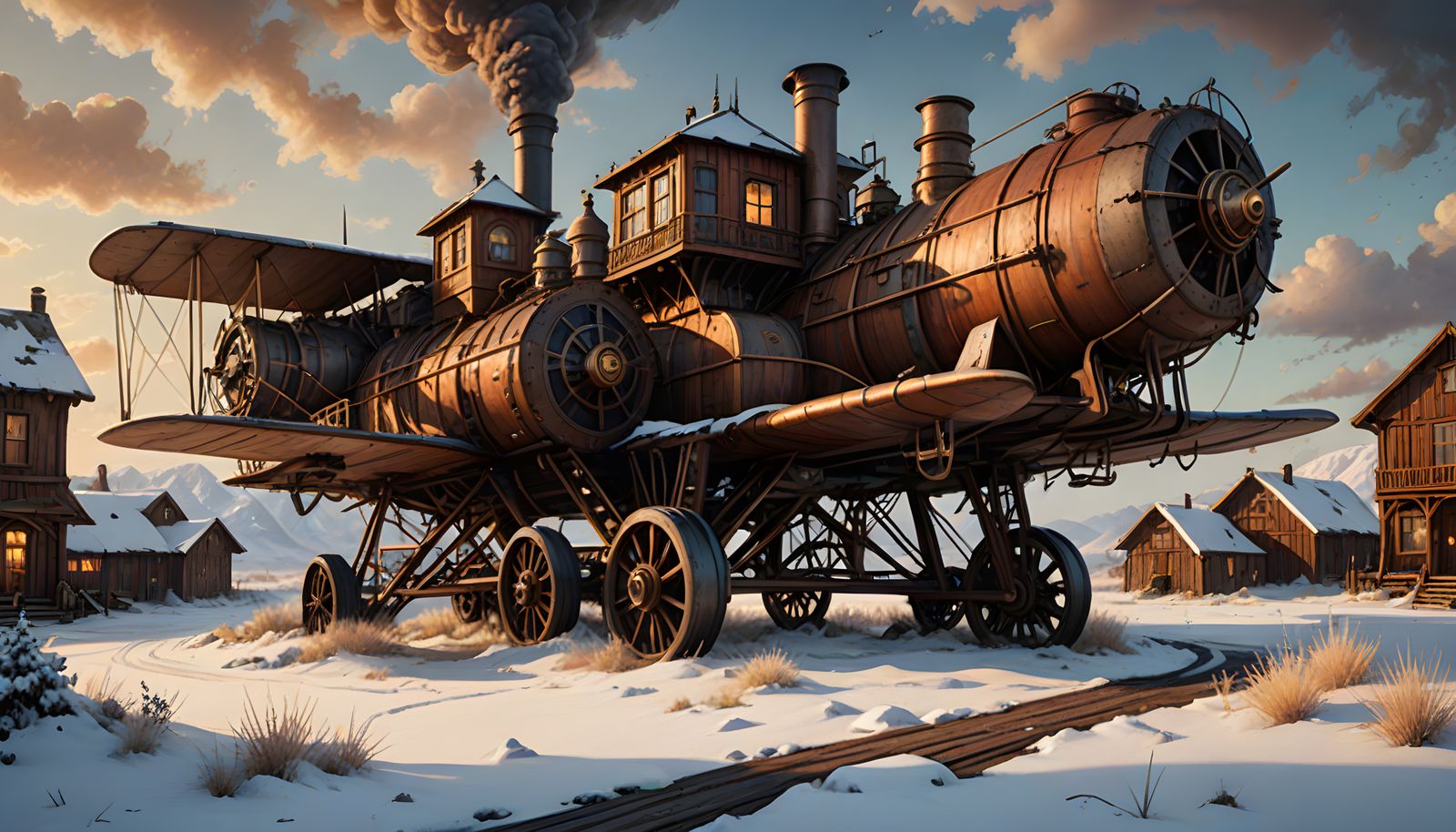 Surreal Steampunk Aeroplane Soars Through Winter Wilderness....