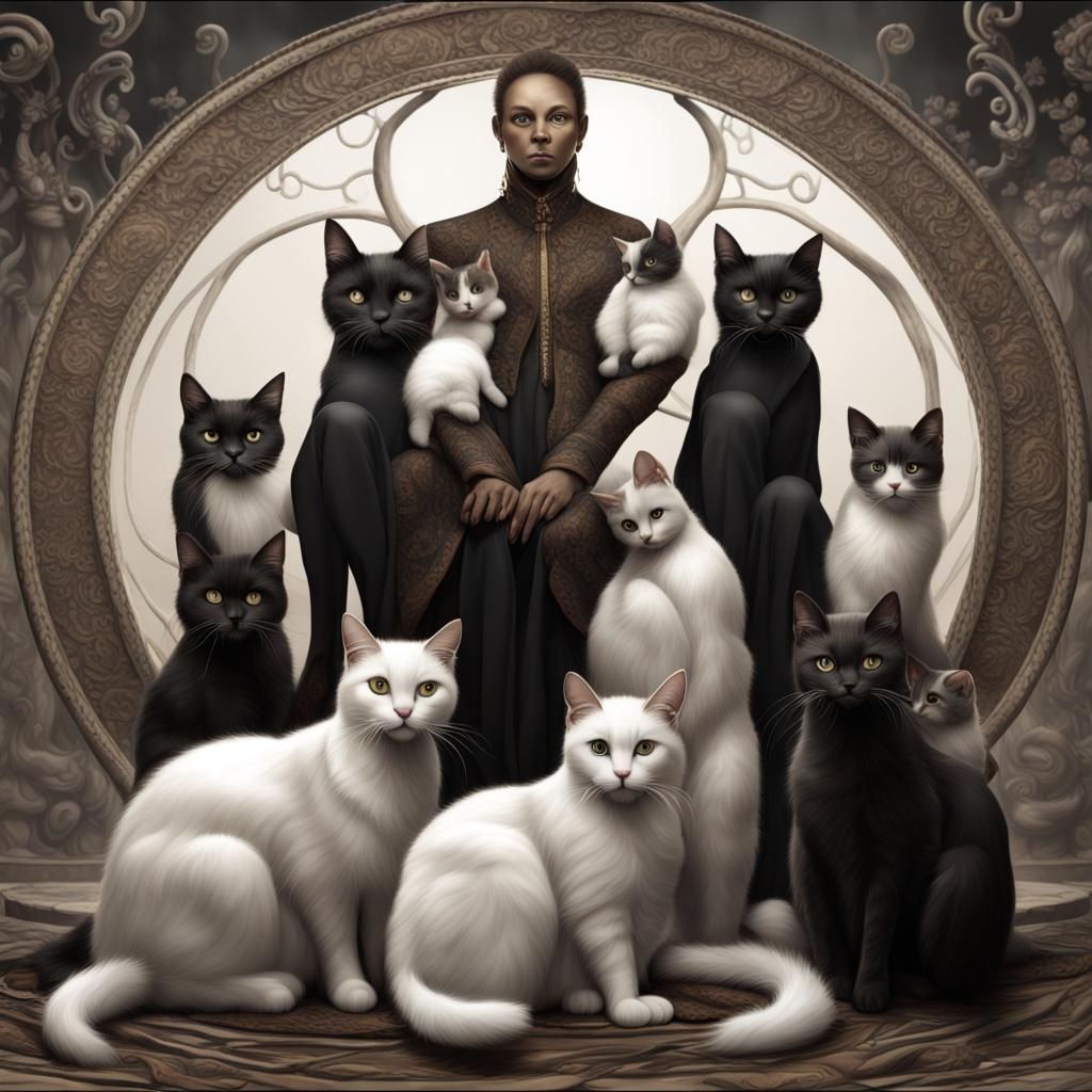 Large Family Portrait with Cats in Detailed Matte Painting