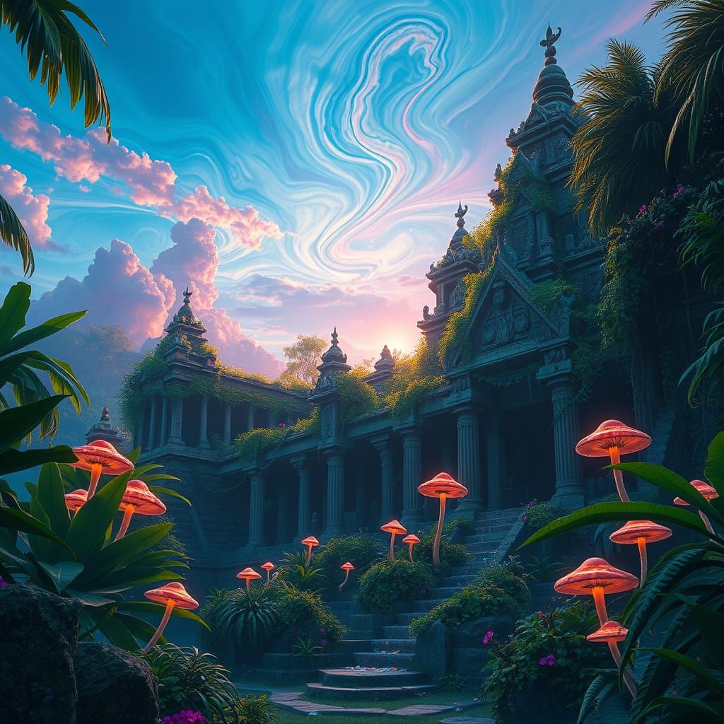 Mystical Temple Ruin in Vibrant Belizean Jungle