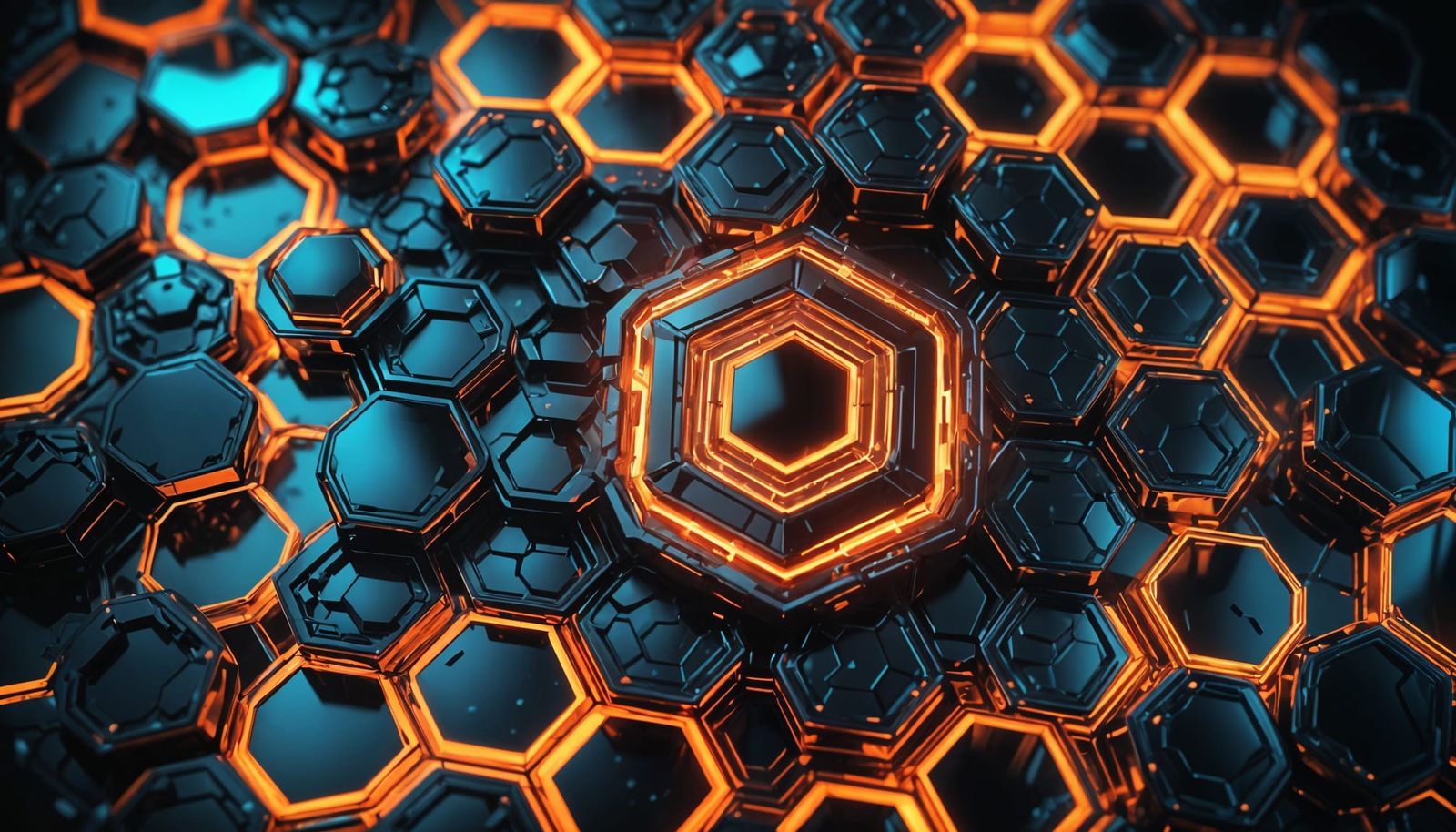 Ominous Glowing Hexagon Design in Double Exposure