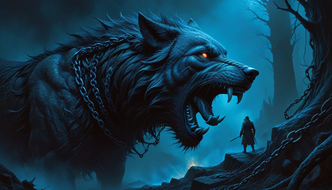 Majestic Fenrir Wolf Bound in Chains