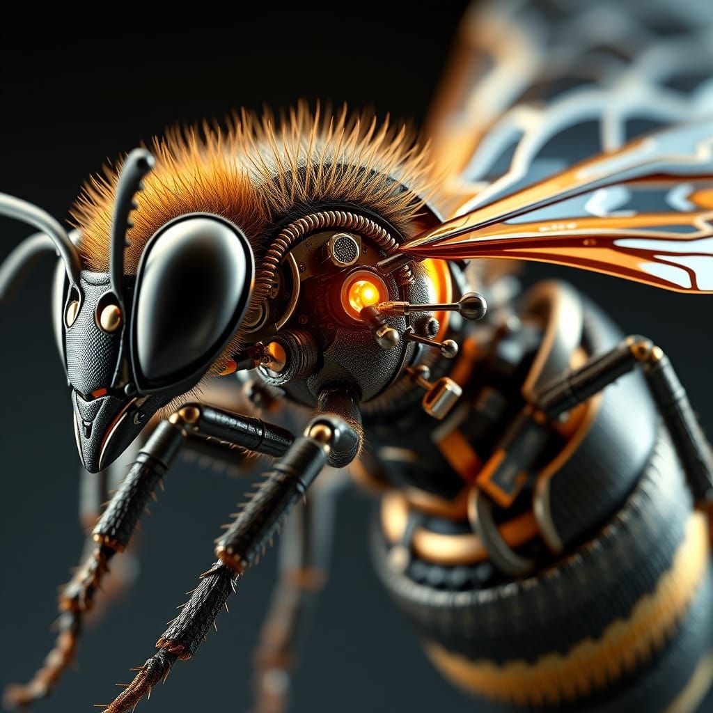 Mechanical Bee: Ultra-Realistic 3D Macro Render