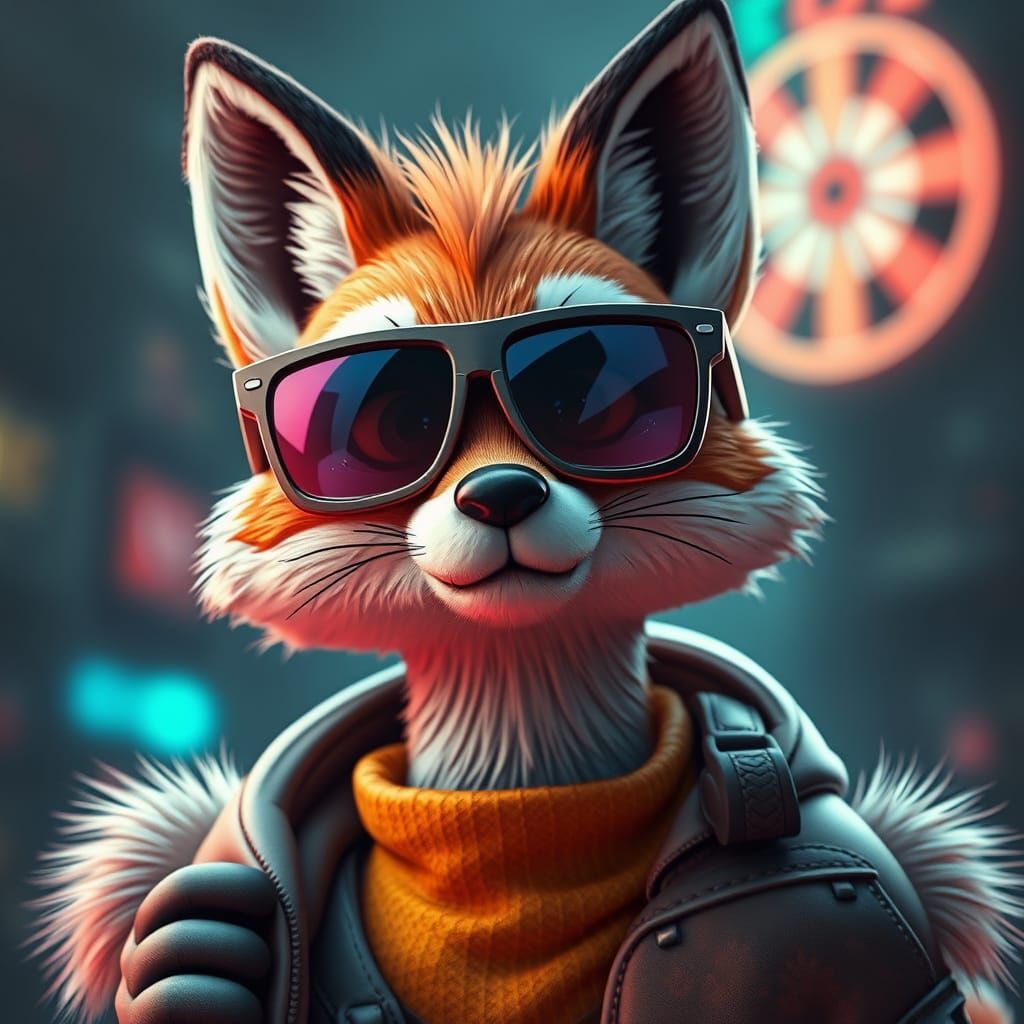 Surreal Fox in Neonpunk Vray Tracing Style