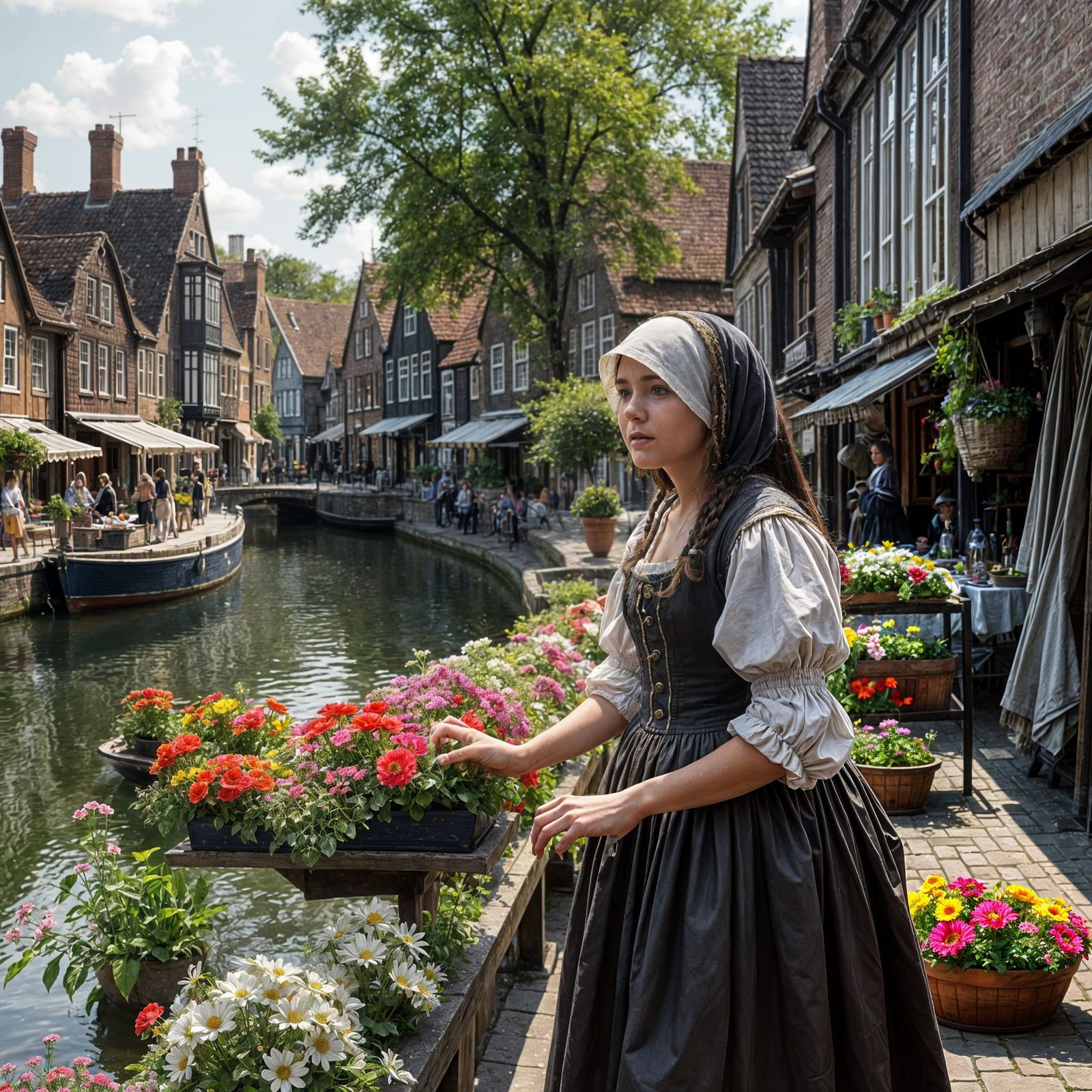 Charming Dutch Village Scene in Vermeer Style