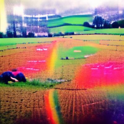 Surreal Day-Glo Fields with Rainbows