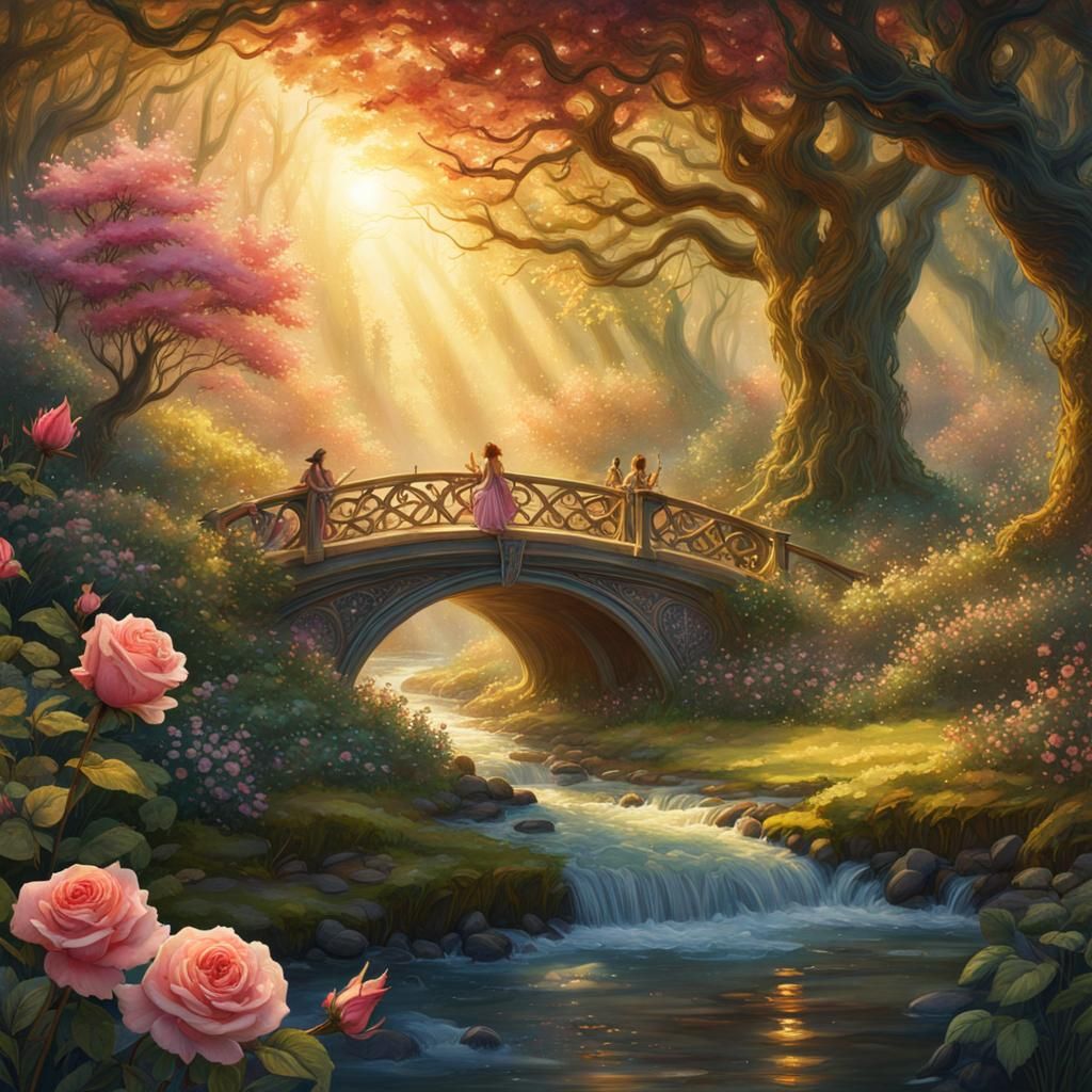 Fairies' Forest Picnic in Art Nouveau Style