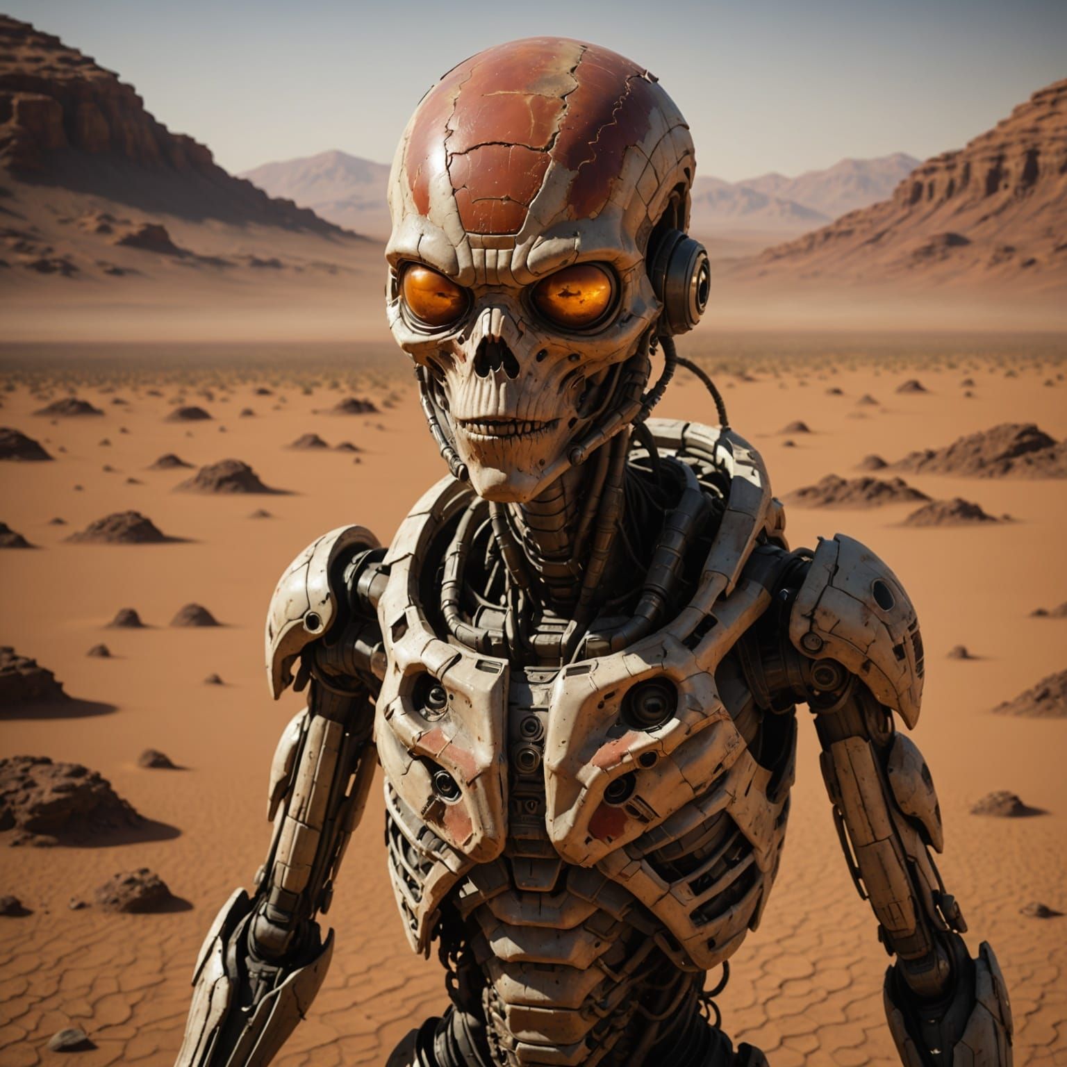 Ethereal Martian Hunter in Low-Gravity Landscape