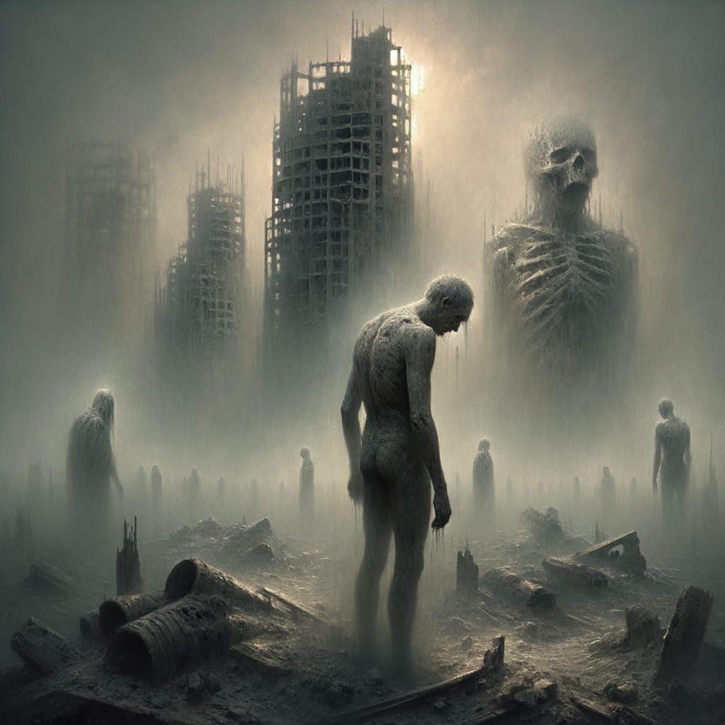 Lone Survivor in Ruined City Cinematic Art