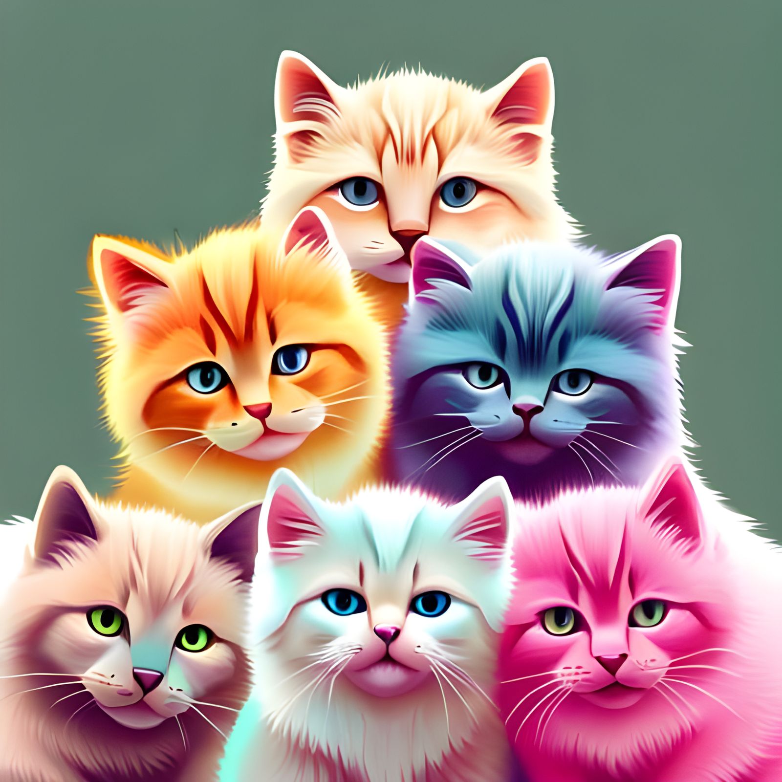 Neon Pastel Kittens Falling: Wes Anderson Style