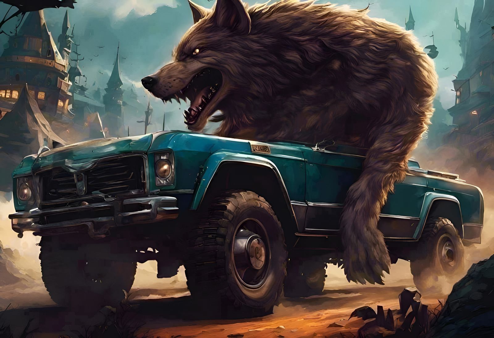 Werewolf Horror Car Hybrid in Anime Style