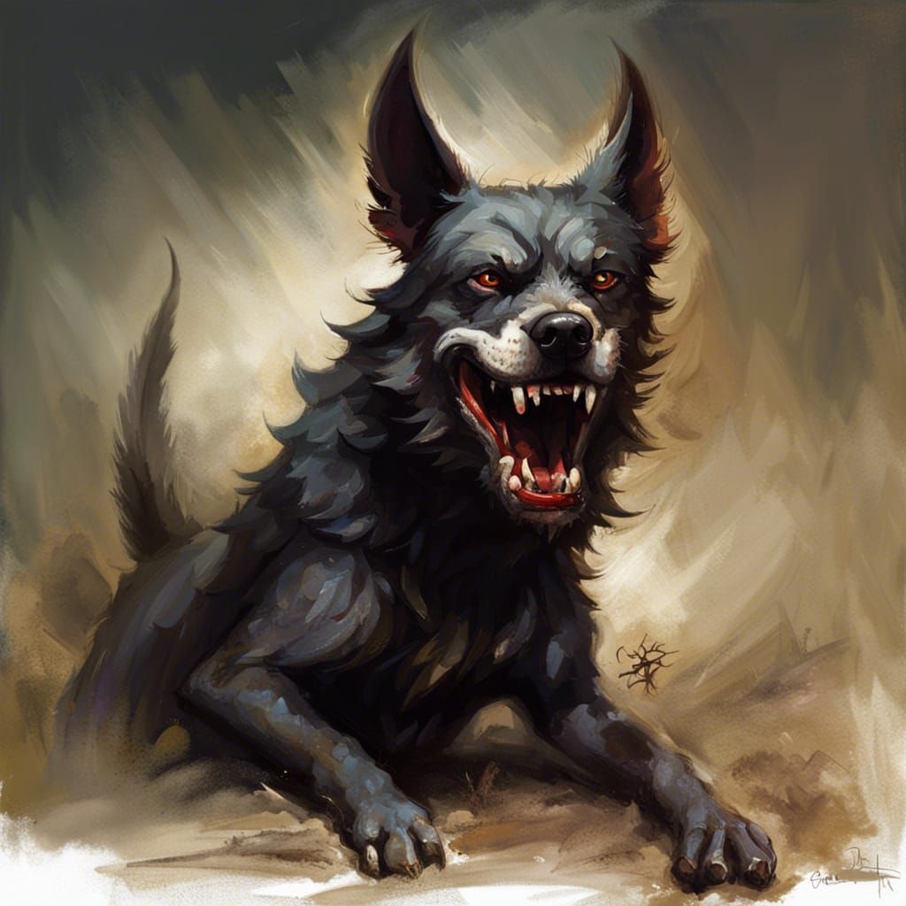 Sinister Fierce Dog with Teeth, Fantasy Art