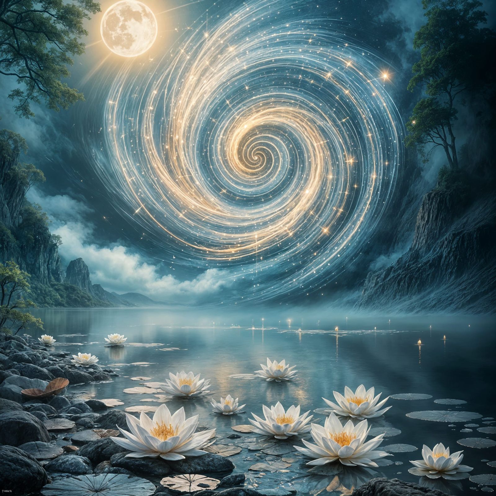 Glowing Runes Vortex on Misty Lake