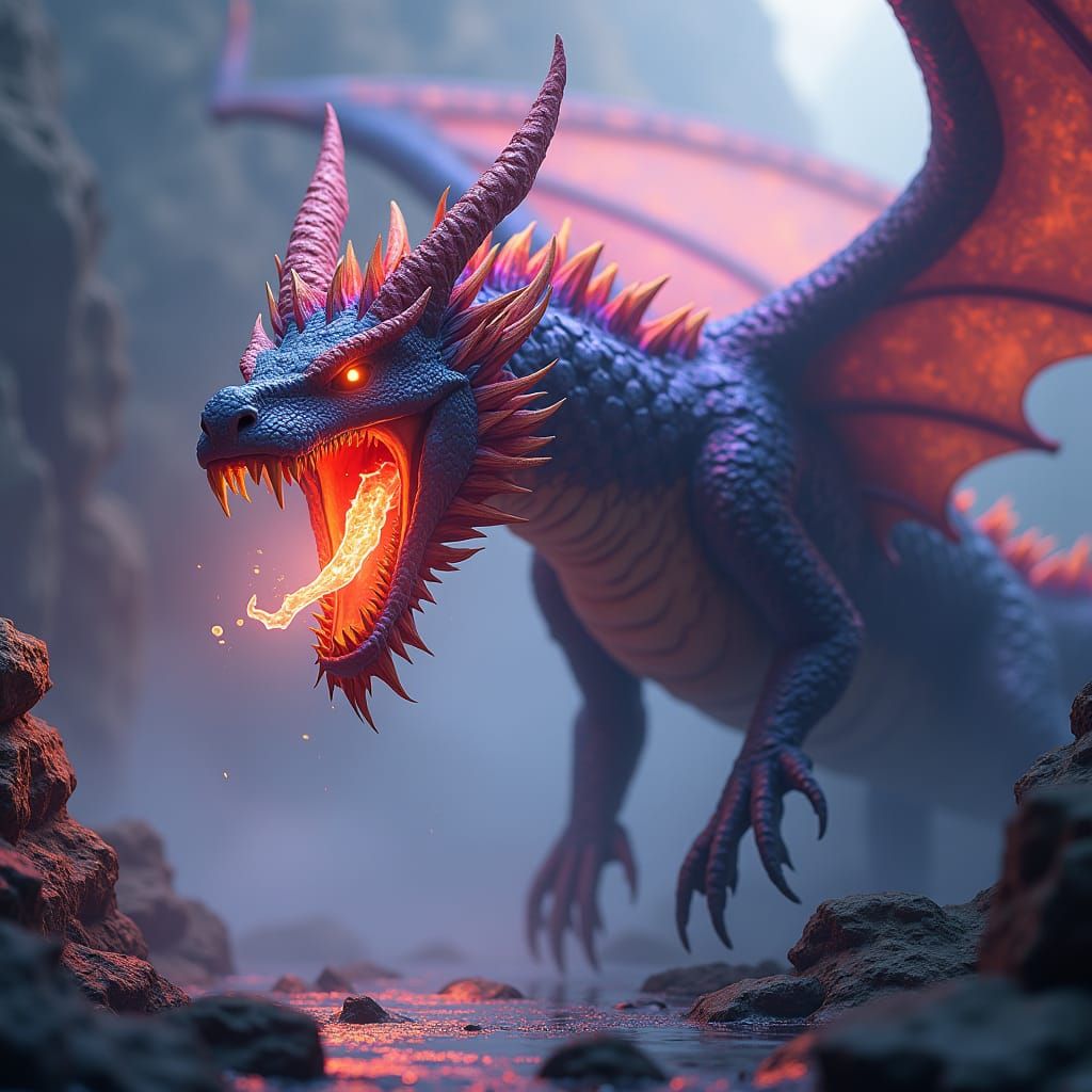 Majestic Dragon Roaring in a Fantasy Realm