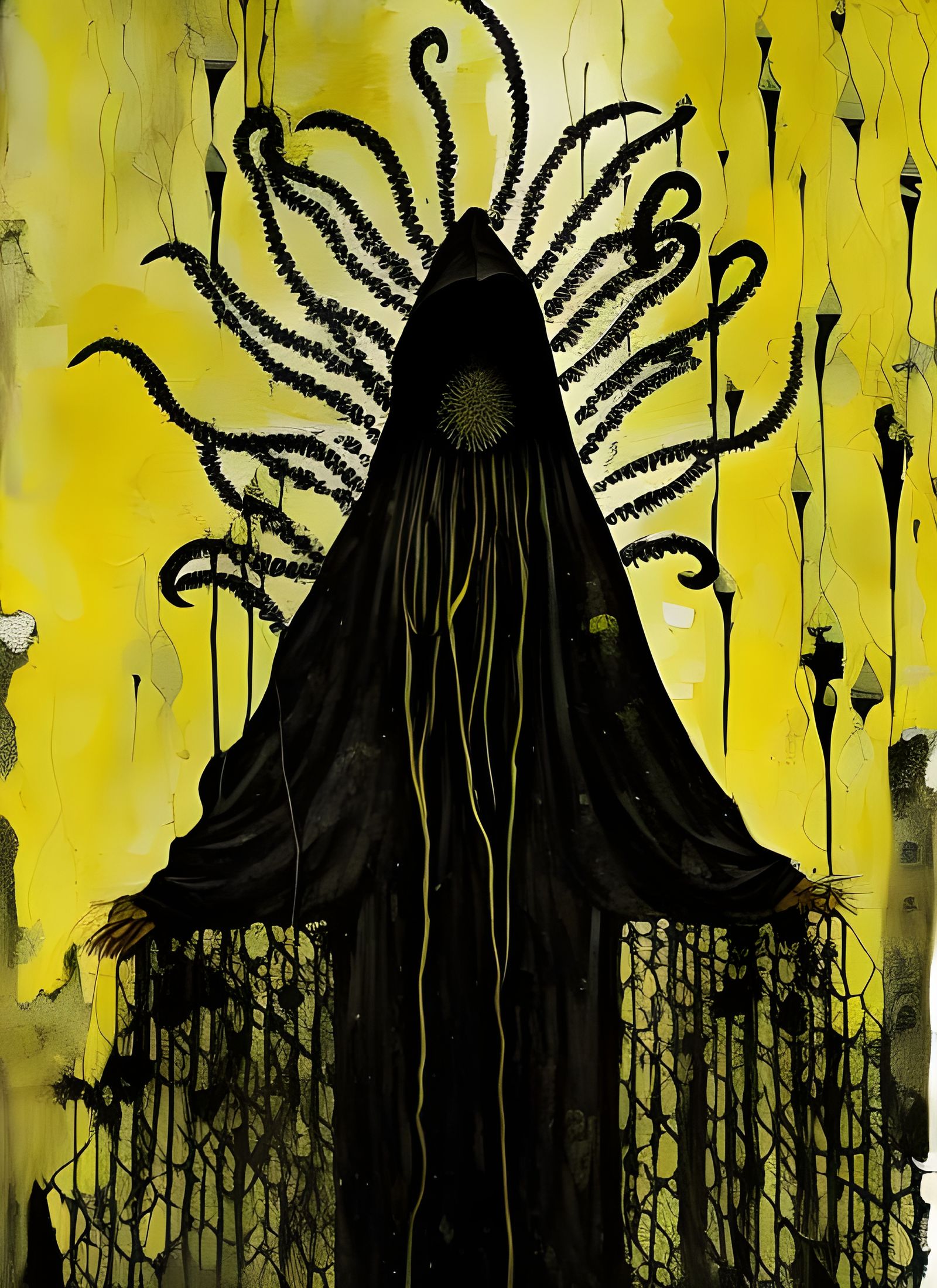 Sinister Faceless King Portrait with Tentacles and Yellow Ro...