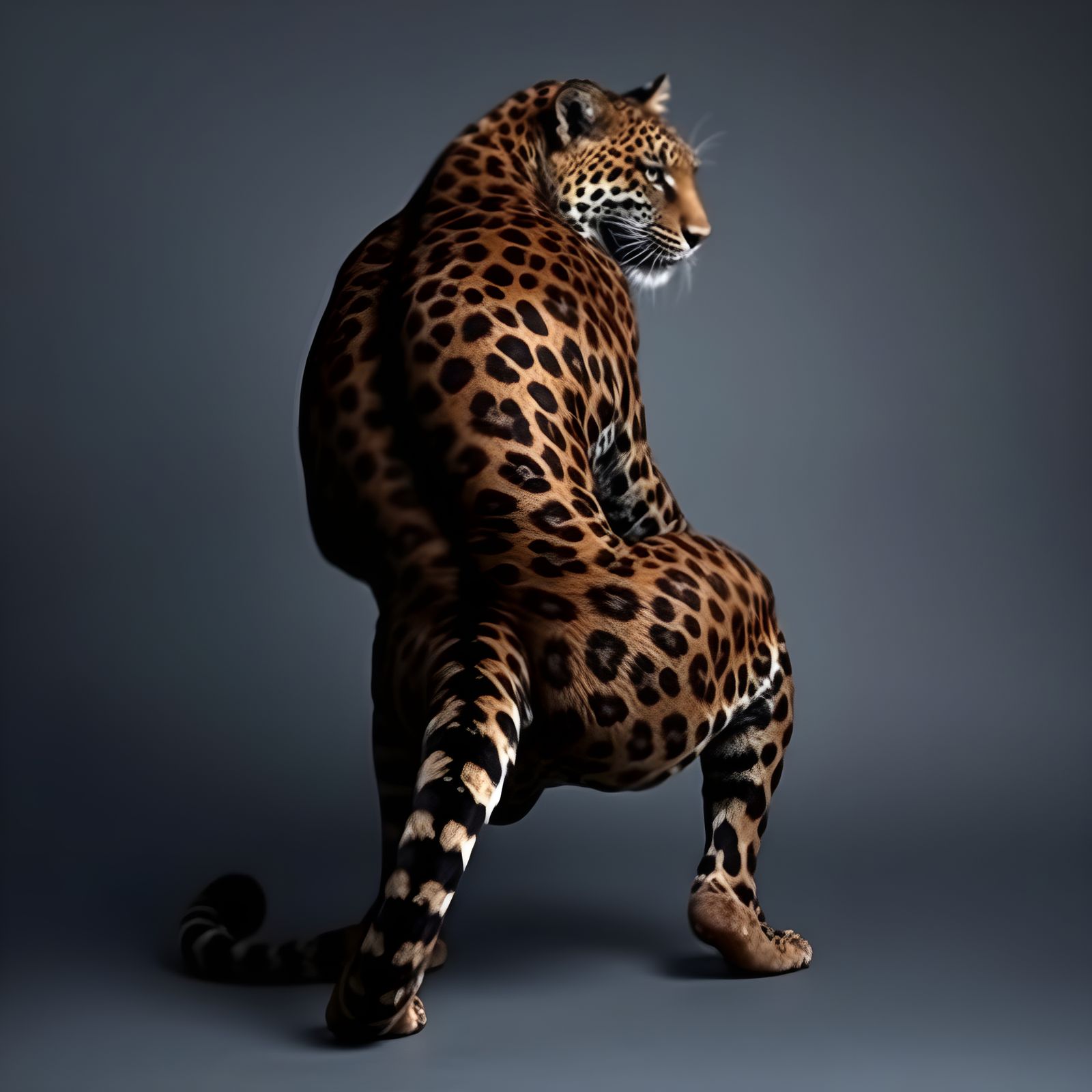 Melanistic Leopard-Man: Crouching Beefcake Ready to Pounce