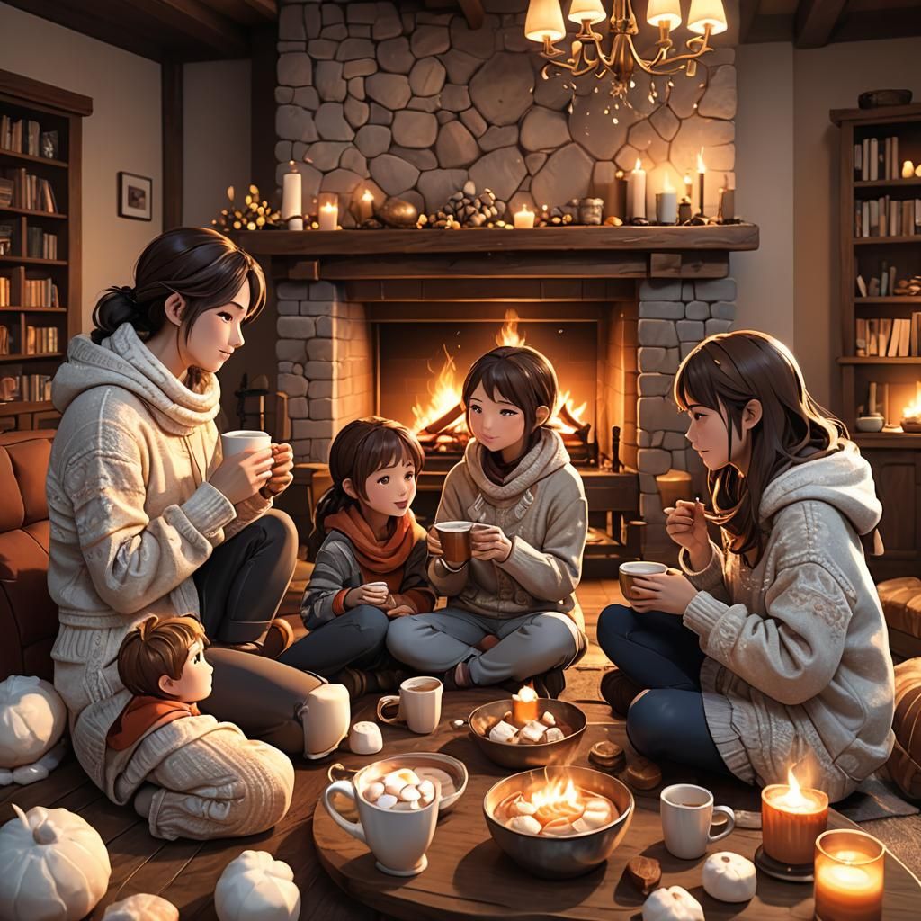 Cozy Family Scene in 3D Anime Style