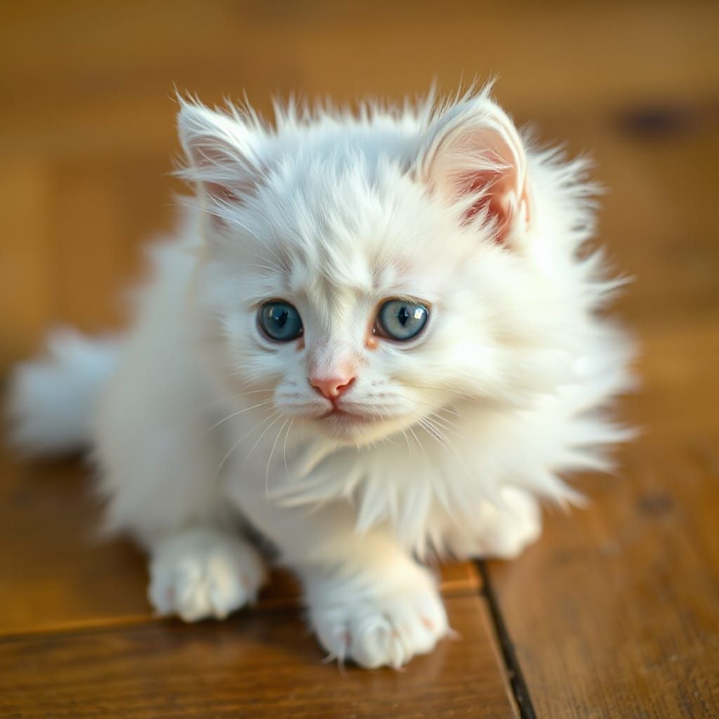 Hyperrealistic White Kitten with Blue Eyes