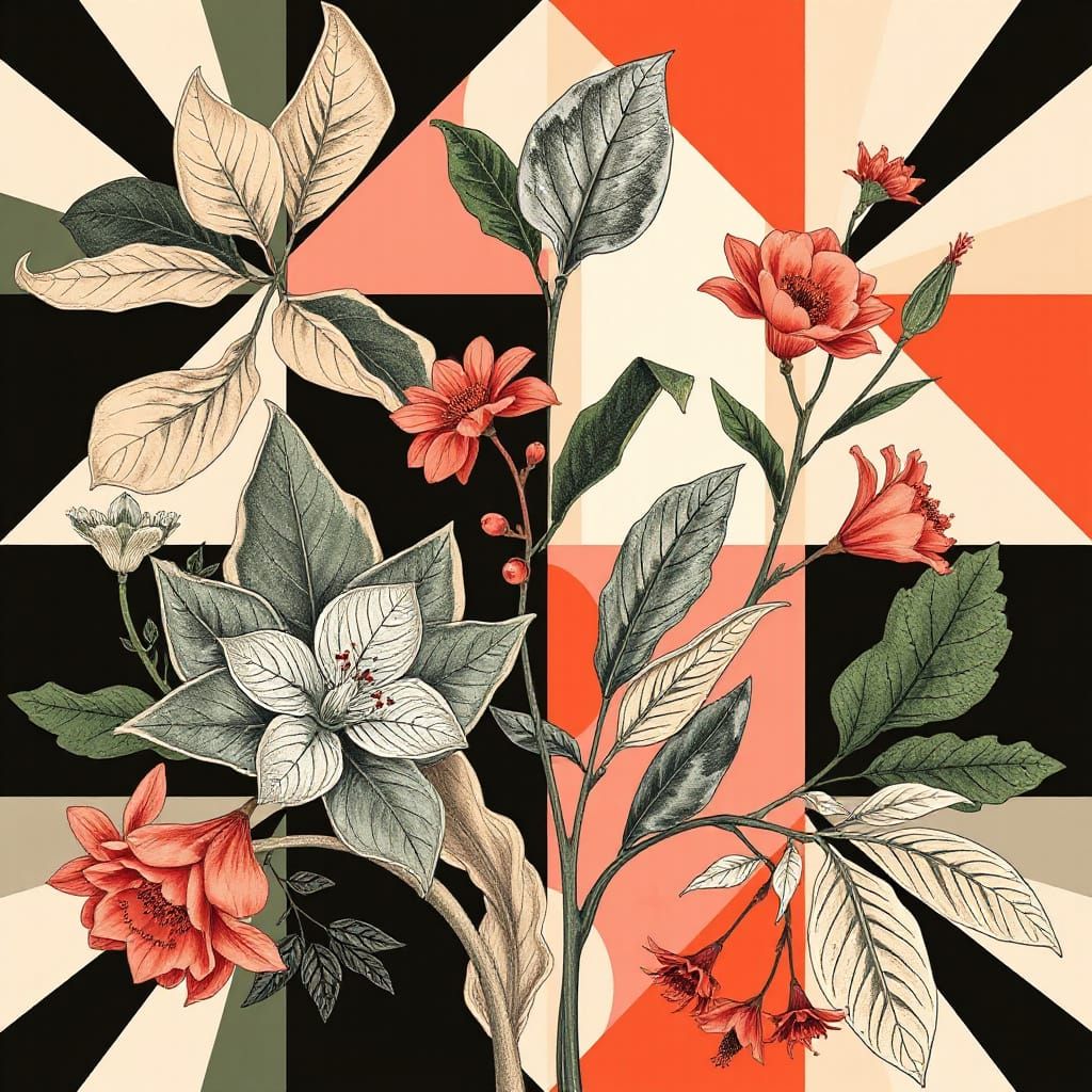 Botanical Illustrations Merge with Bold Geometric Patterns