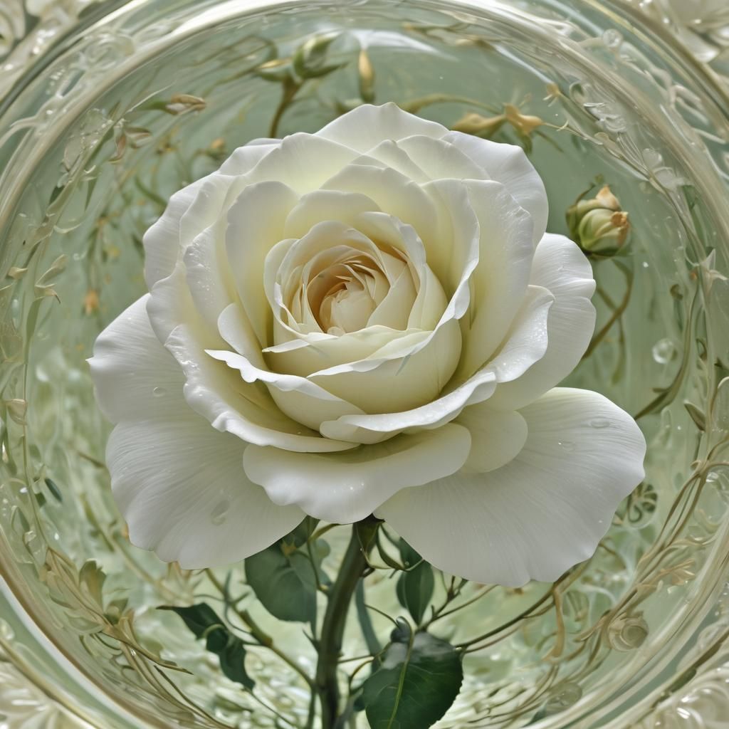 White Rose in Green Globe: Art Nouveau Close-Up