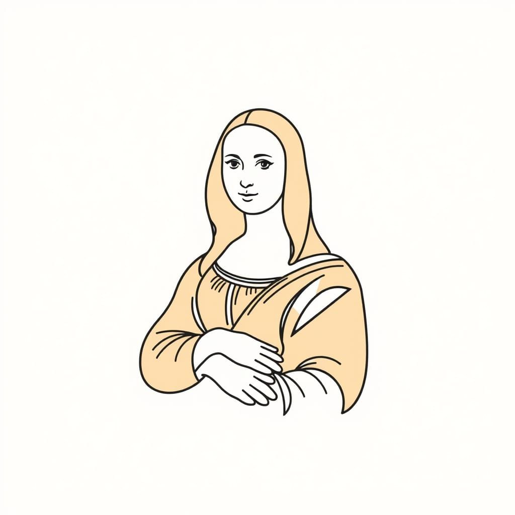 Minimalist Mona Lisa Line Art in Pop Art Style