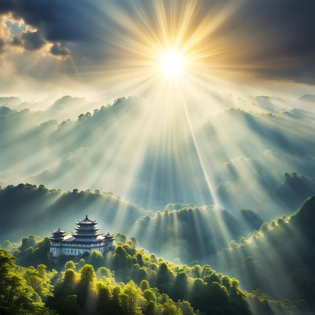 Divine Sunshine Beams Through Clouds in China