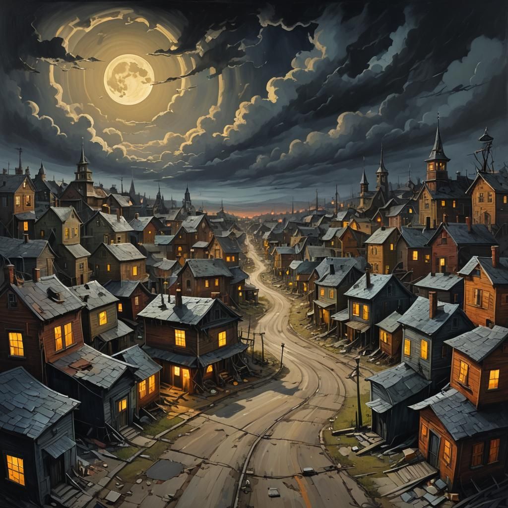 Eerie Abandoned Town in Greg Rutkowski Style
