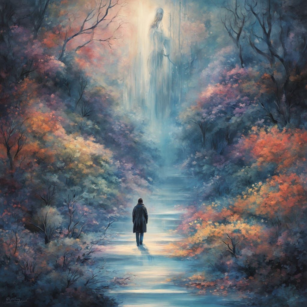 Mysterious Figure Radiates Ethereal Aura in Dreamlike Scene