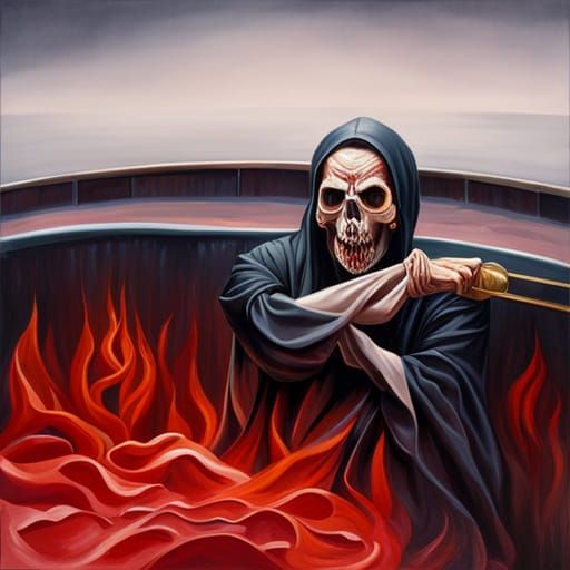 Grim Reaper baths in pool of blood by Per.