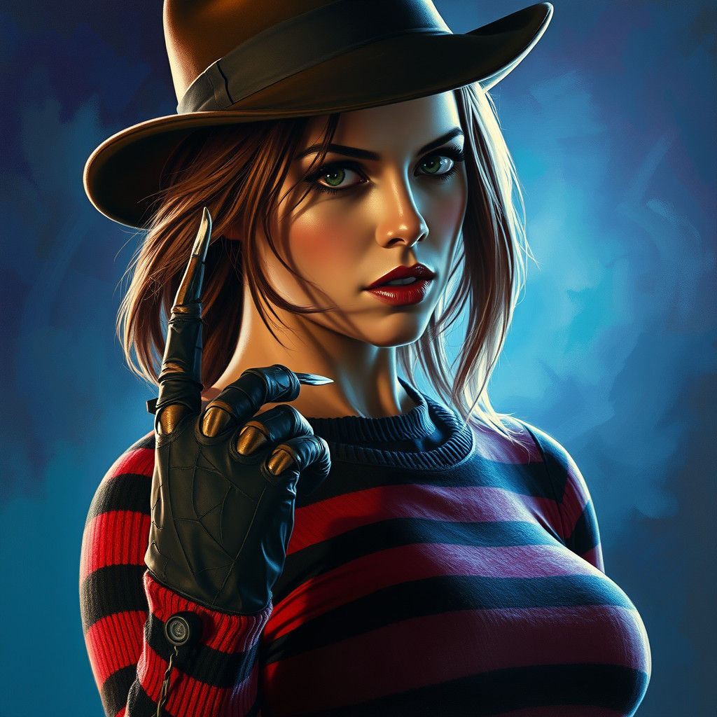 Hyperrealistic Freddy Krueger Woman in Oil Paint