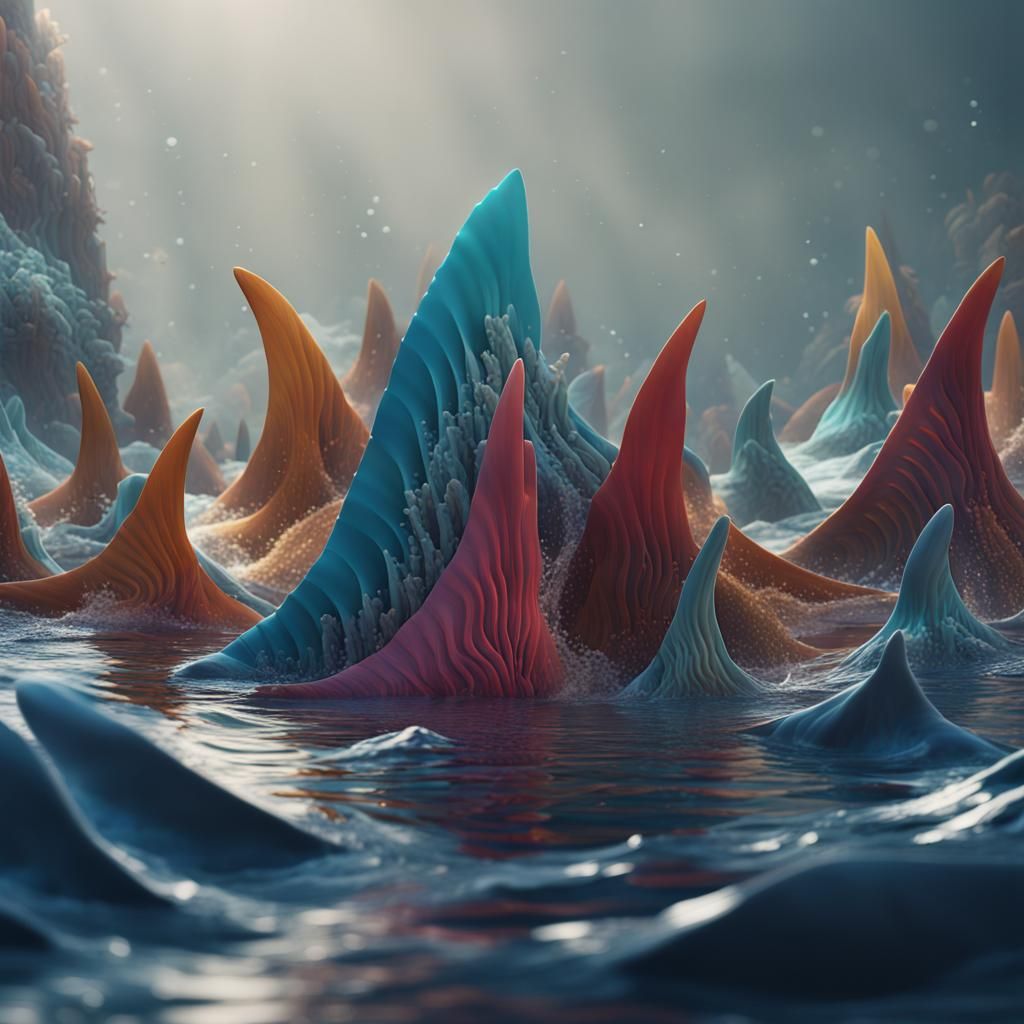 Abstract Shark Fins in Detailed Matte Painting