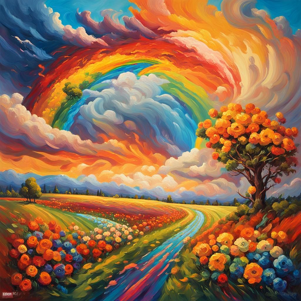 Rainbow Tornado in Fauvist Oil Painting