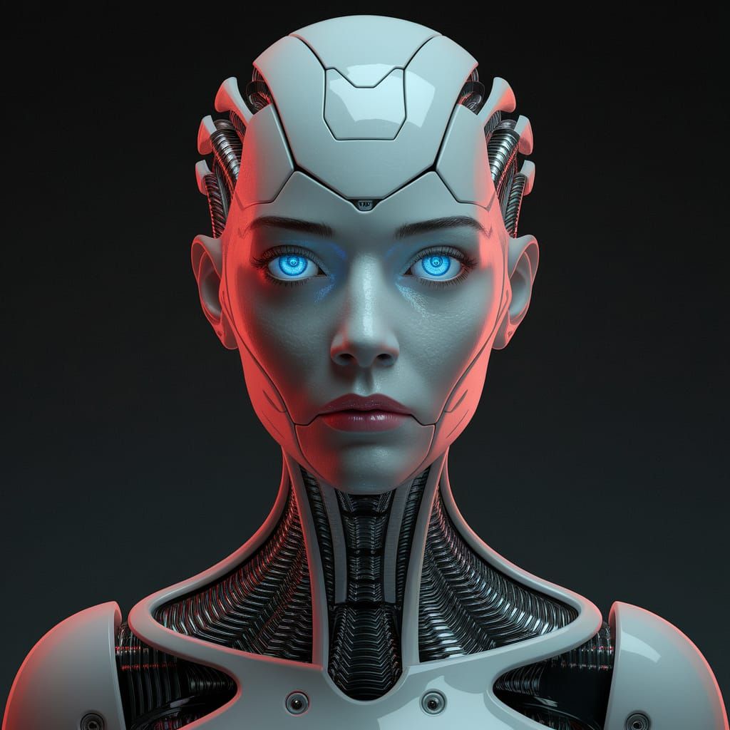 Ethereal Android Goddess in Gothic Cyberpunk Hellscape