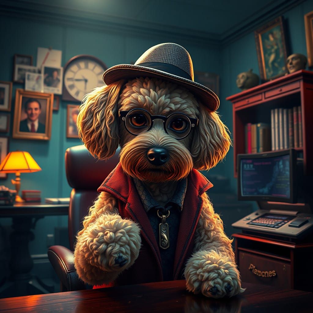 Noir Detective Poodle Investigates Mysterious Film Office Sc...