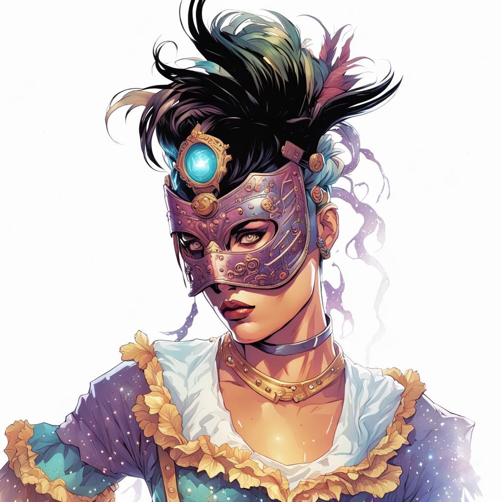 Cyberpunk Colombina: Modern Warrior in Comic Art Style