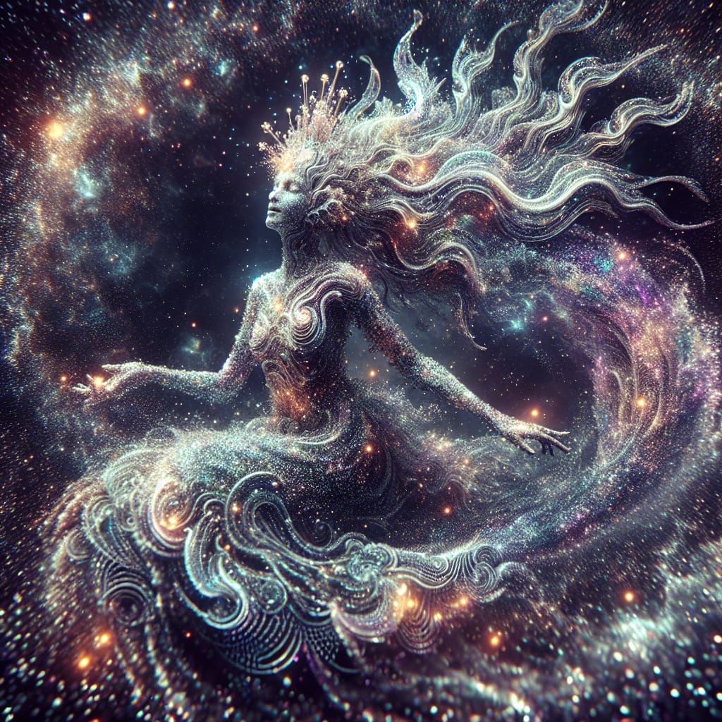 Mystical Mermaid Goddess Dissolving in Cosmic Glitter