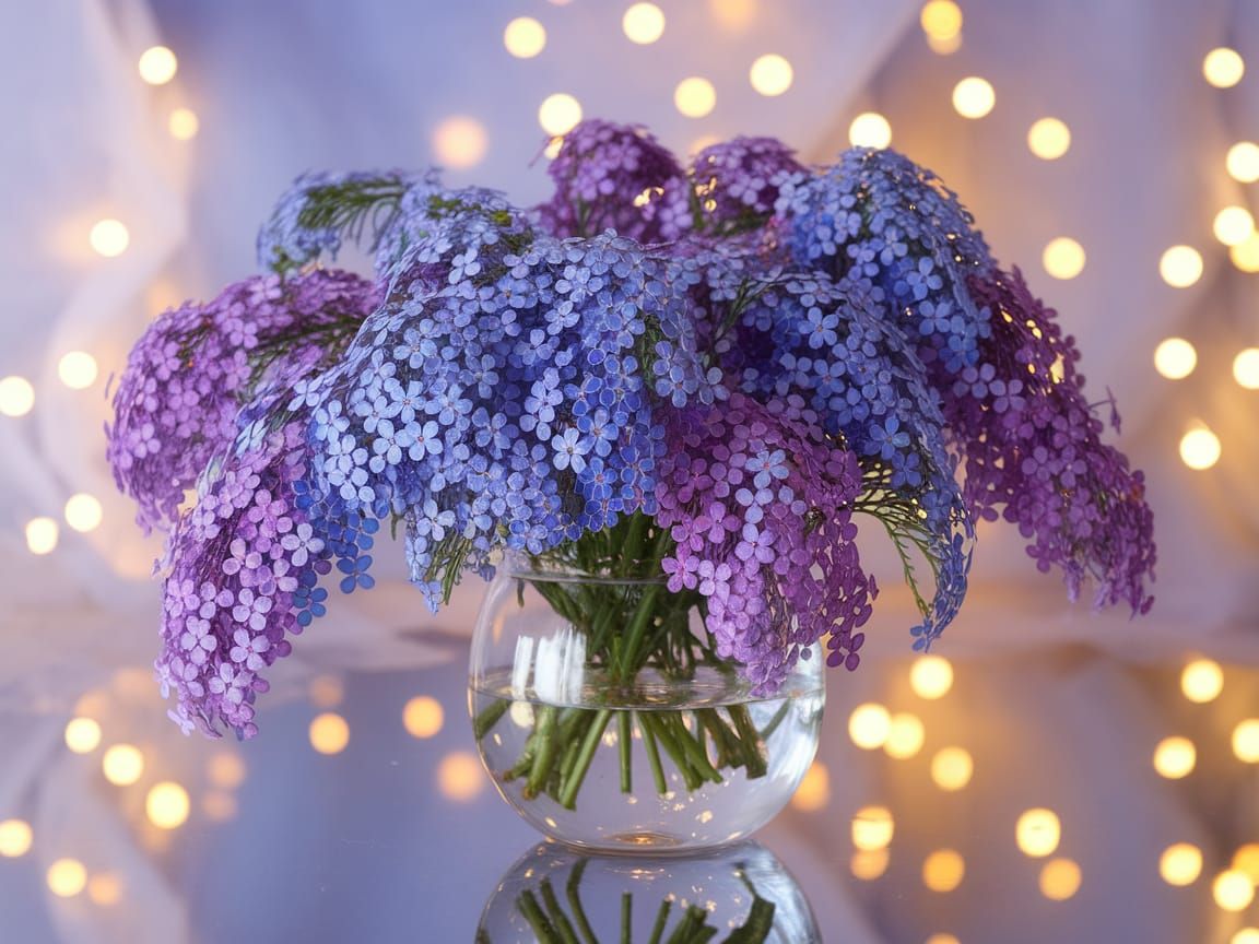 Forget-Me-Not Bouquet in Glass Vase with Dreamy Bokeh