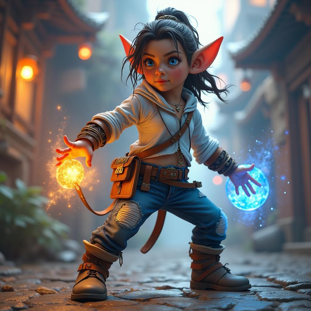 Heroic Halfling Monk in Modern Attire, Fantasy Art