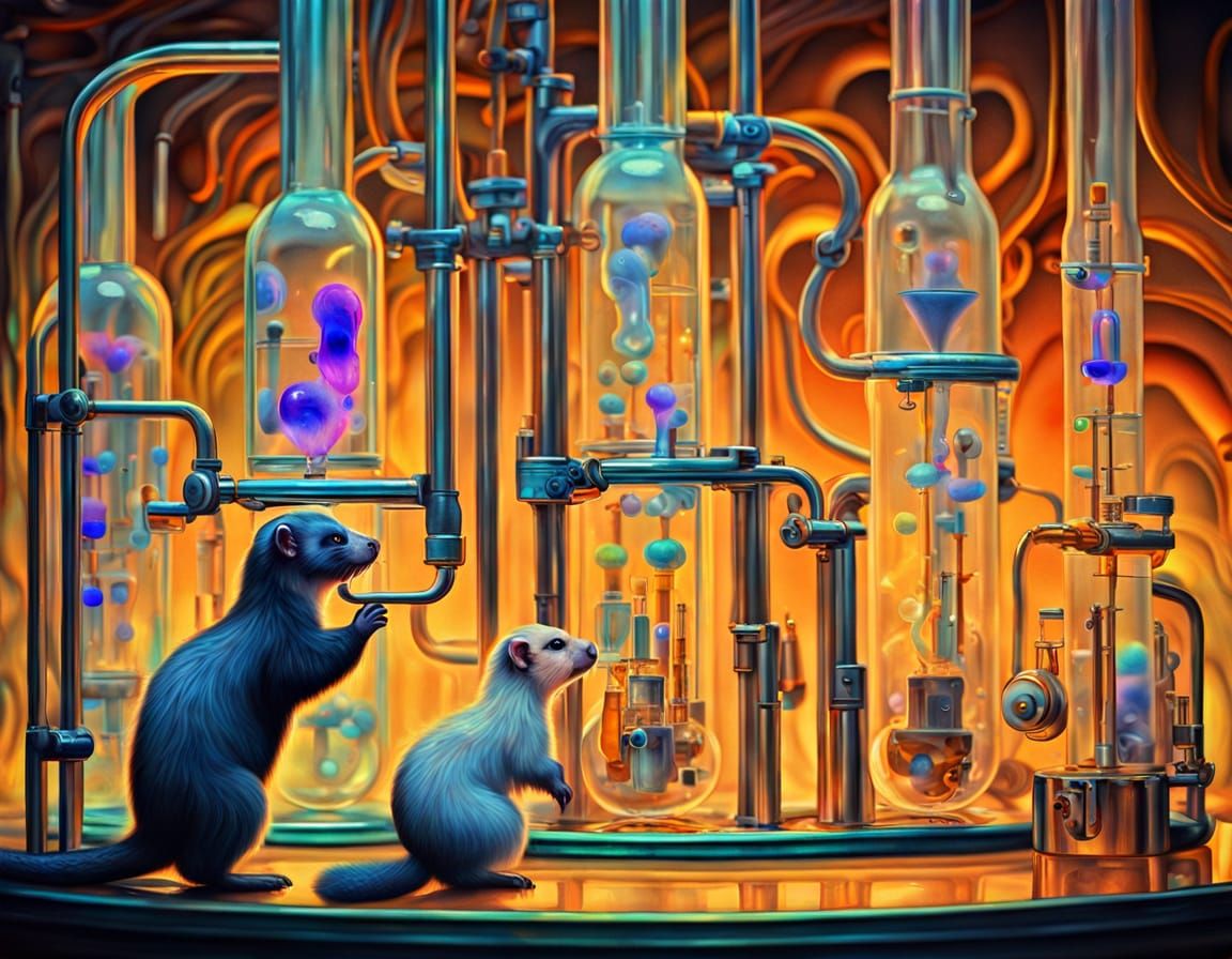 Surreal Ferret Lab in a Psychedelic Oil Painting